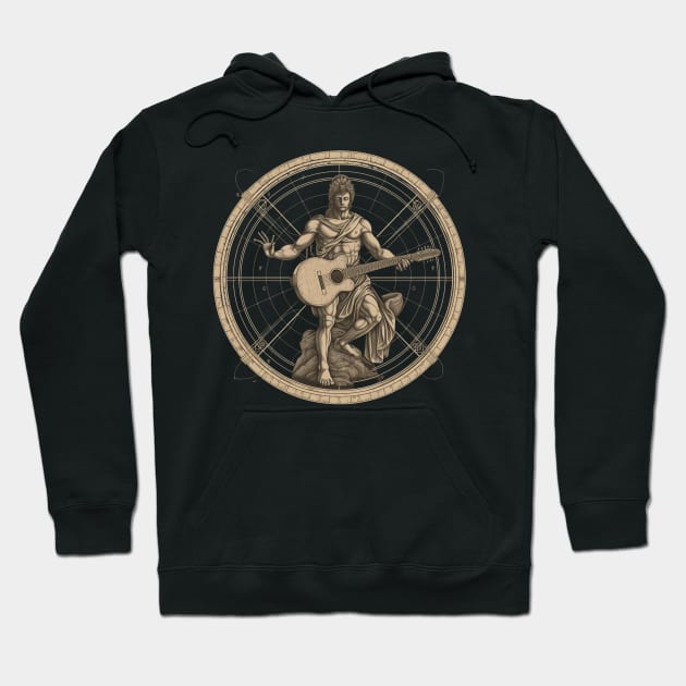 Da Vinci Vitruvian Man Guitar Rock Hoodie by zackdesigns